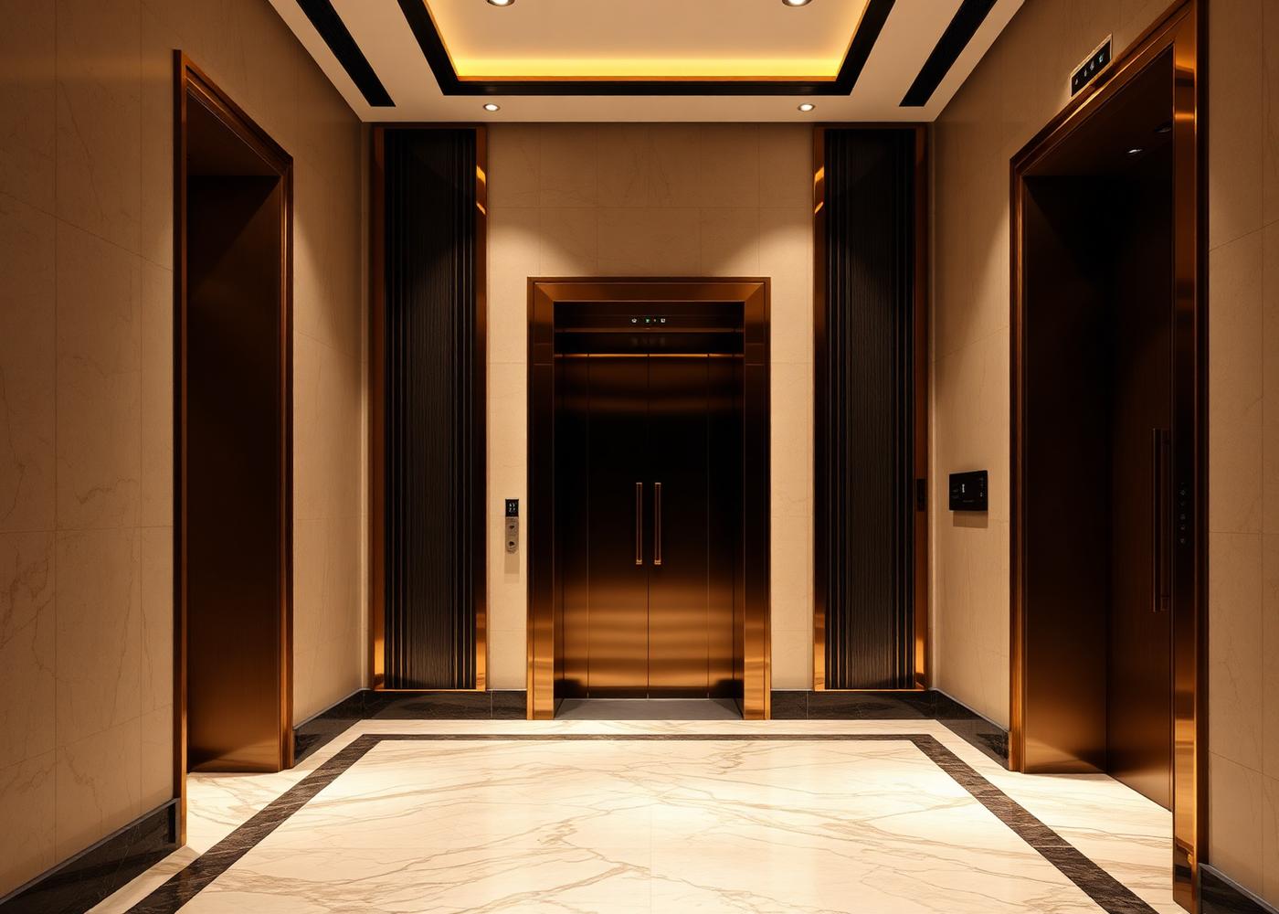 Lobby de hotel cinco estrellas con elevador integrado